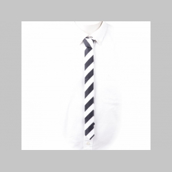 kravata v štýle " Green Day " bieločierna pruhovaná tenšia s rozmermy 70x3,8cm  materiál 100%polyester